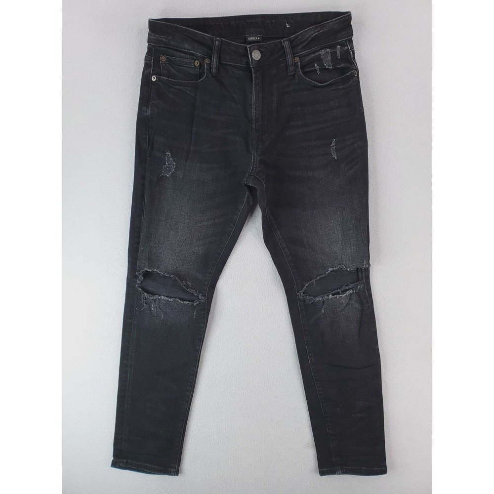 American Eagle Jeans Mens 30x30 Black Athletic Skinny Distressed Stretch Skater